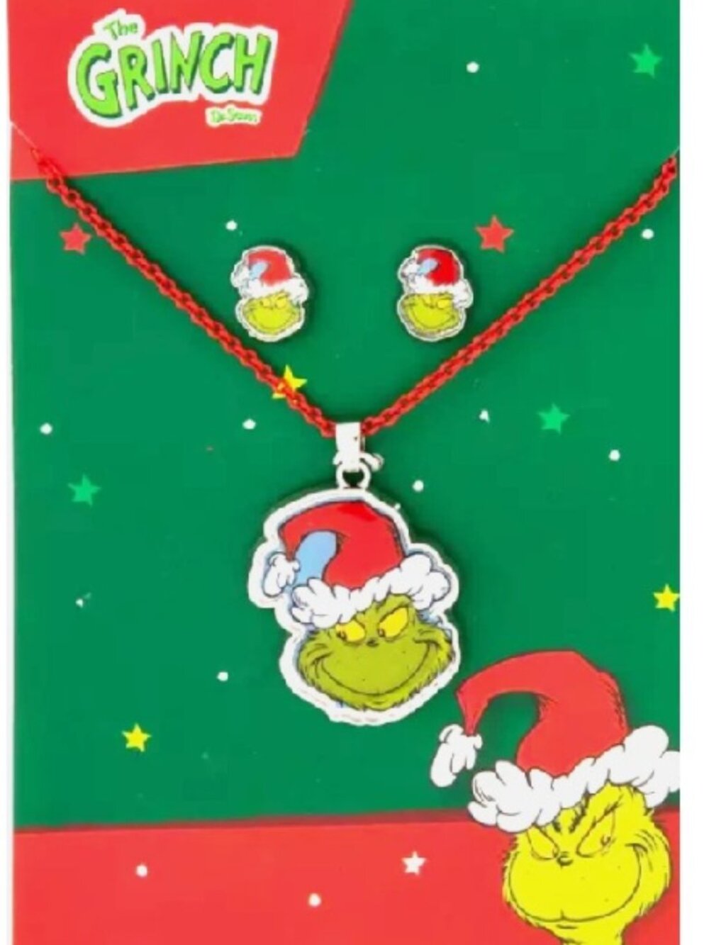 Dr. Seuss The GRINCH Necklace & Earring Set Girls NEW
